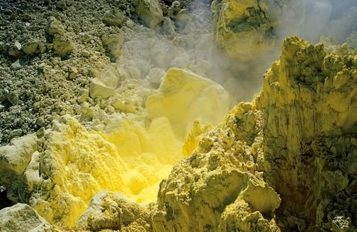 Sulfur deposits from volcanic eruption