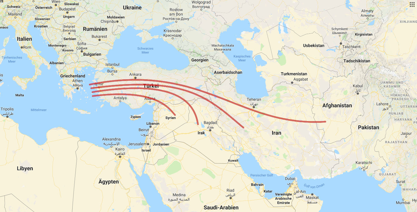 Migrantenrouten aus Osteuropa durch die Türkei.