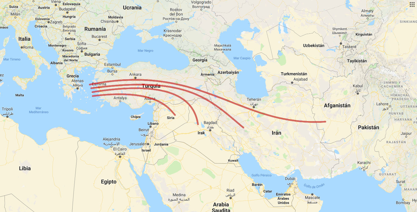 Rutas de migrantes a través de Turquía desde el este de Europa.