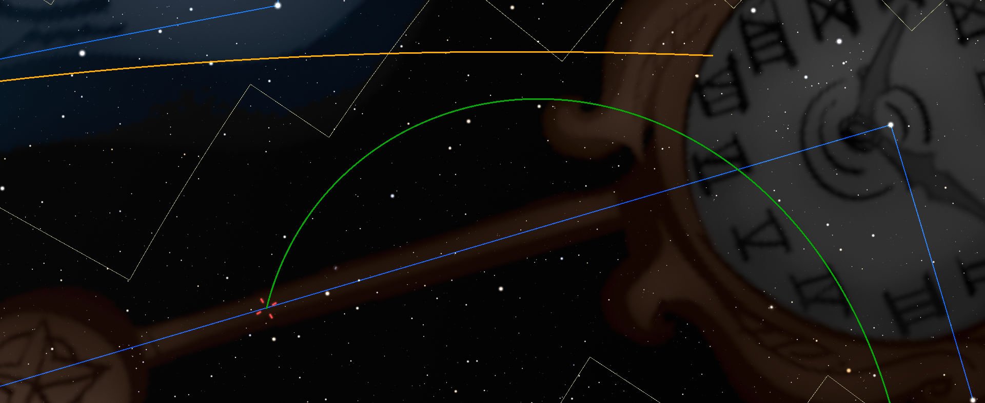 Das Zeichen endet mit dem Kometen E3 am Pendel.