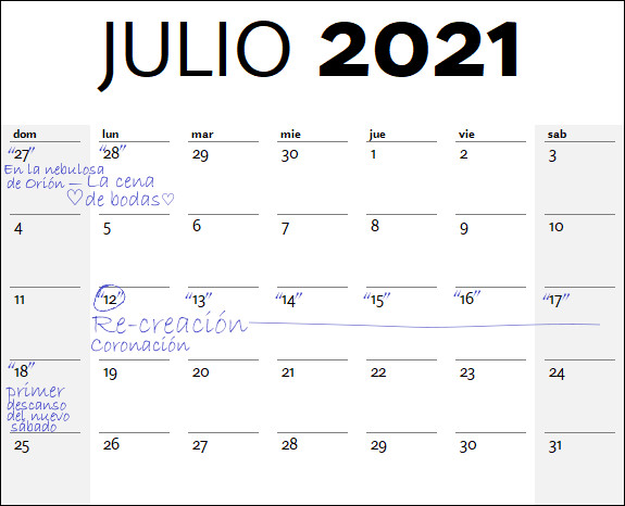 Calendario de julio de 2021