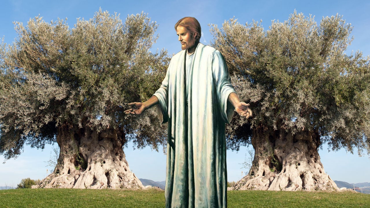 Jesus zwischen den beiden Olivenbäumen
