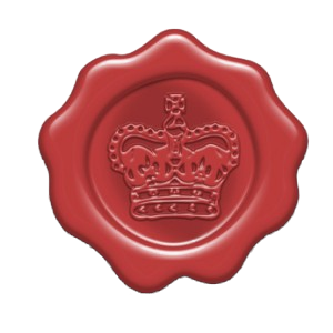 Un sello de cera roja con un dise&ntilde;o de corona en relieve en el centro, que simboliza autoridad o legitimidad.